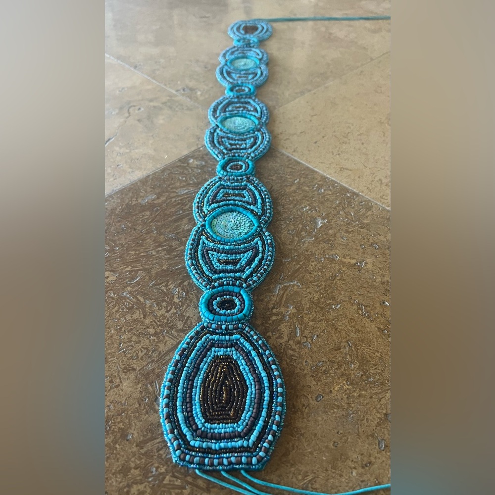 Clementina Beaded Turquoise Waist or Hip Tie Belt - New in Package Anthro-Style - Picture 2 of 8